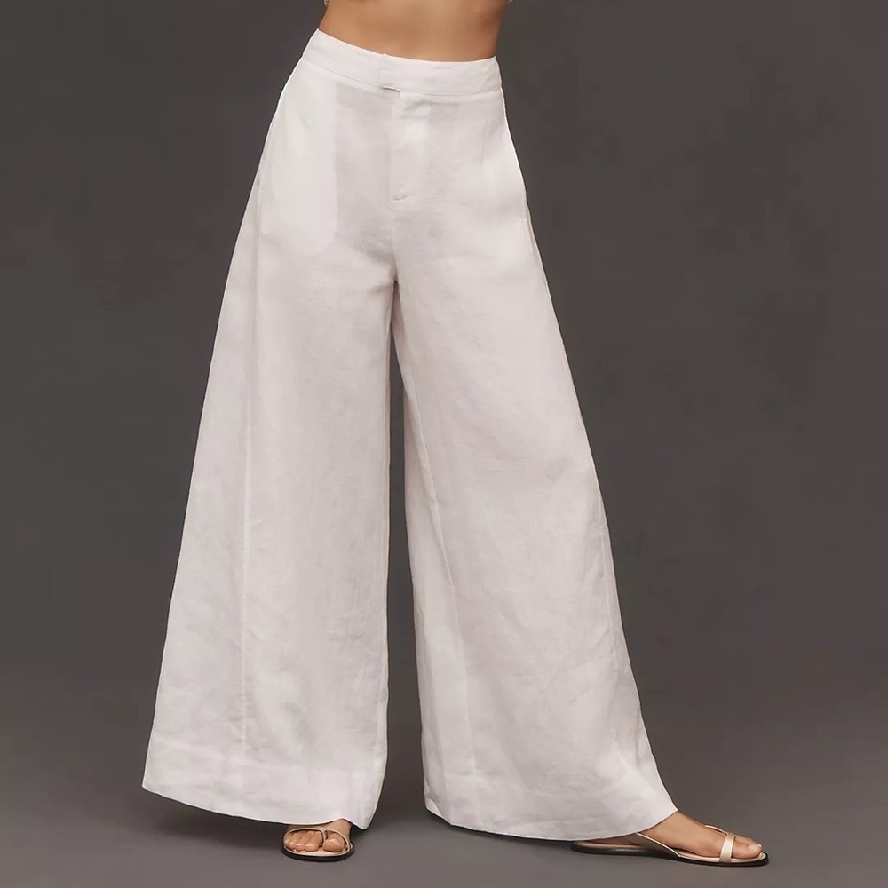 NEW! Anthropologie White Linen Wide Leg Palazzo Pants - 0 PETITE 🧱